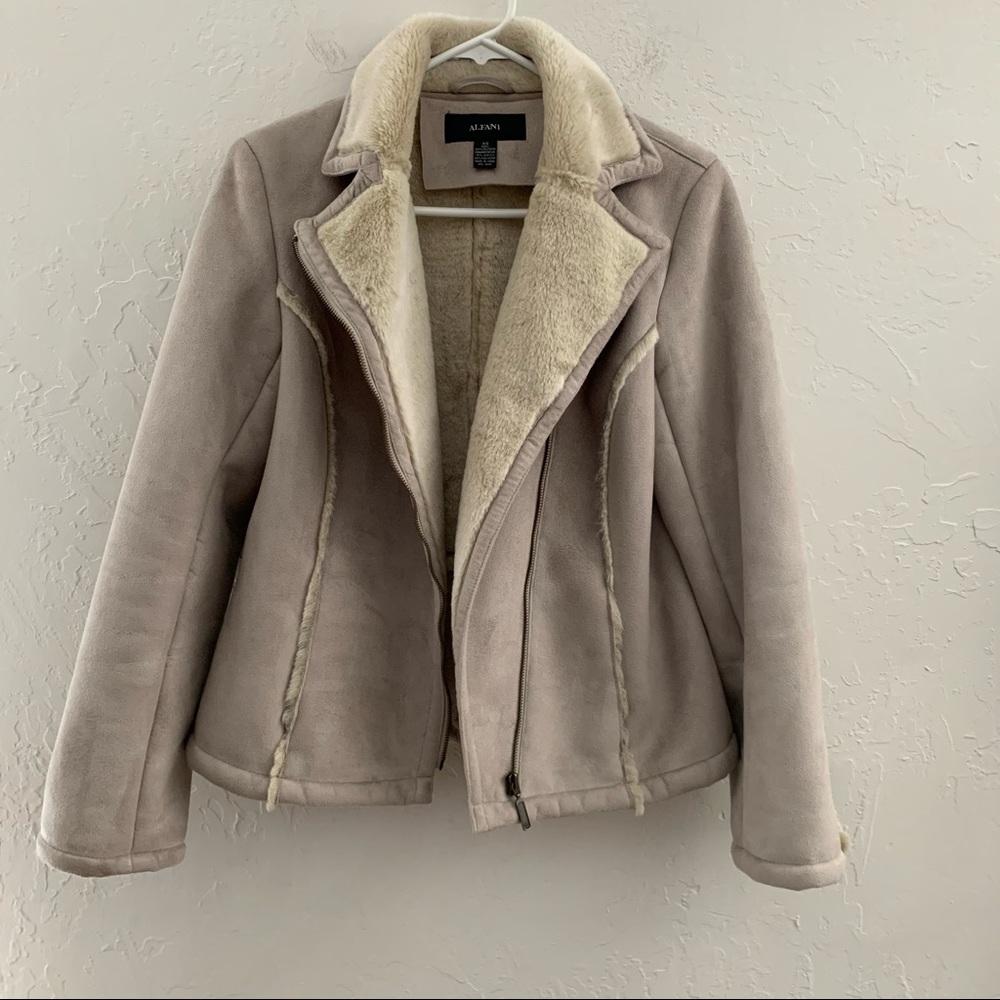 Alfani Suede Shearling Asymmetrical Coat Jacket XS